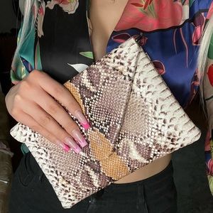 Envelope snakeskin Crossbody bag with chain or clutch faux leather
